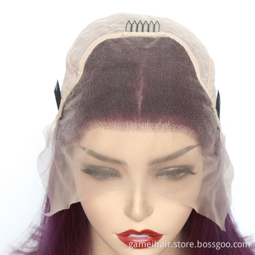 Mink Cuticle Aligned 12A Unprocessed Brazilian Ombre Short Human Hair Bob Wig  # Purple Lace Front Wig Human Hair